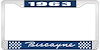 1963 Biscayne Blue And Chrome License Plate Frame With White Lettering - image 1