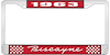 1963 Biscayne Red And Chrome License Plate Frame With White Lettering - image 1