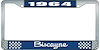 1964 Biscayne Blue And Chrome License Plate Frame With White Lettering - image 1