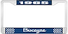 1965 Biscayne Blue And Chrome License Plate Frame With White Lettering - image 1