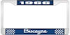 1966 Biscayne Blue And Chrome License Plate Frame With White Lettering - image 1