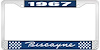 1967 Biscayne Blue And Chrome License Plate Frame With White Lettering - image 1