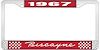 1967 Biscayne Red And Chrome License Plate Frame With White Lettering - image 1