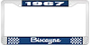 1967 Biscayne Blue And Chrome License Plate Frame With White Lettering - image 1