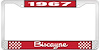 1967 Biscayne Red And Chrome License Plate Frame With White Lettering - image 1