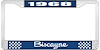 1968 Biscayne Blue And Chrome License Plate Frame With White Lettering - image 1