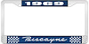 1969 Biscayne Blue And Chrome License Plate Frame With White Lettering - image 1