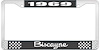 1969 Biscayne Black And Chrome License Plate Frame With White Lettering - image 1