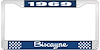 1969 Biscayne Blue And Chrome License Plate Frame With White Lettering - image 1