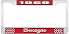 1969 Biscayne Red And Chrome License Plate Frame With White Lettering - image 1