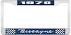 1970 Biscayne Blue And Chrome License Plate Frame With White Lettering - image 1