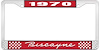 1970 Biscayne Red And Chrome License Plate Frame With White Lettering - image 1