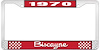 1970 Biscayne Red And Chrome License Plate Frame With White Lettering - image 1