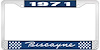 1971 Biscayne Blue And Chrome License Plate Frame With White Lettering - image 1