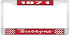 1971 Biscayne Red And Chrome License Plate Frame With White Lettering - image 1