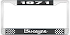 1971 Biscayne Black And Chrome License Plate Frame With White Lettering - image 1