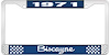 1971 Biscayne Blue And Chrome License Plate Frame With White Lettering - image 1