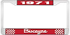 1971 Biscayne Red And Chrome License Plate Frame With White Lettering - image 1