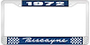 1972 Biscayne Blue And Chrome License Plate Frame With White Lettering - image 1
