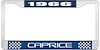 1966 Caprice Blue And Chrome License Plate Frame With White Lettering - image 1