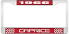 1966 Caprice Red And Chrome License Plate Frame With White Lettering - image 1
