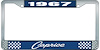 1967 Caprice Blue And Chrome License Plate Frame With White Lettering - image 1