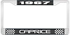 1967 Caprice Black And Chrome License Plate Frame With White Lettering - image 1