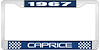 1967 Caprice Blue And Chrome License Plate Frame With White Lettering - image 1
