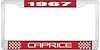 1967 Caprice Red And Chrome License Plate Frame With White Lettering - image 1