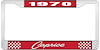 1970 Caprice Red And Chrome License Plate Frame With White Lettering - image 1