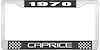 1970 Caprice Black And Chrome License Plate Frame With White Lettering - image 1