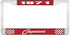 1971 Caprice Red And Chrome License Plate Frame With White Lettering - image 1
