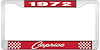 1972 Caprice Red And Chrome License Plate Frame With White Lettering - image 1