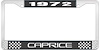 1972 Caprice Black And Chrome License Plate Frame With White Lettering - image 1