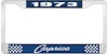 1973 Caprice Blue And Chrome License Plate Frame With White Lettering - image 1