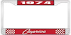 1974 Caprice Red And Chrome License Plate Frame With White Lettering - image 1