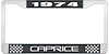 1974 Caprice Black And Chrome License Plate Frame With White Lettering - image 1