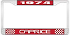 1974 Caprice Red And Chrome License Plate Frame With White Lettering - image 1