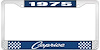 1975 Caprice Blue And Chrome License Plate Frame With White Lettering - image 1