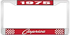 1975 Caprice Red And Chrome License Plate Frame With White Lettering - image 1
