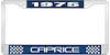 1975 Caprice Blue And Chrome License Plate Frame With White Lettering - image 1