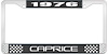 1976 Caprice Black And Chrome License Plate Frame With White Lettering - image 1