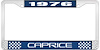 1976 Caprice Blue And Chrome License Plate Frame With White Lettering - image 1