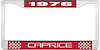 1976 Caprice Red And Chrome License Plate Frame With White Lettering - image 1