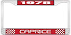 1978 Caprice Red And Chrome License Plate Frame With White Lettering - image 1