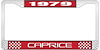 1979 Caprice Red And Chrome License Plate Frame With White Lettering - image 1