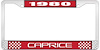 1980 Caprice Red And Chrome License Plate Frame With White Lettering - image 1