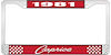 1981 Caprice Red And Chrome License Plate Frame With White Lettering - image 1
