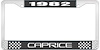 1982 Caprice Black And Chrome License Plate Frame With White Lettering - image 1