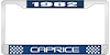 1982 Caprice Blue And Chrome License Plate Frame With White Lettering - image 1